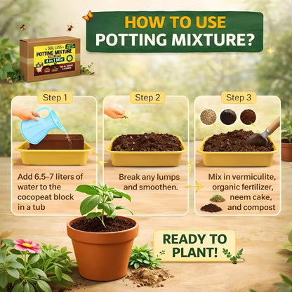 4 in 1 Soil Less Potting Mixture – Cocopeat, Vermiculite, Neem Khad & Organic Plant Food