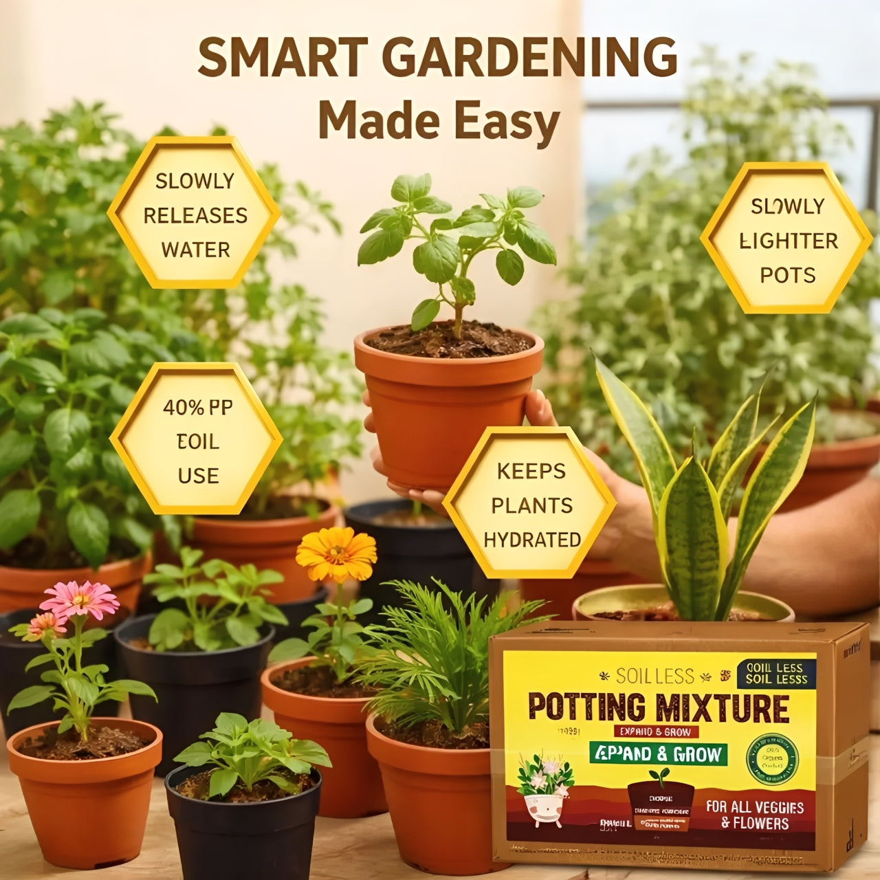 4 in 1 Soil Less Potting Mixture – Cocopeat, Vermiculite, Neem Khad & Organic Plant Food