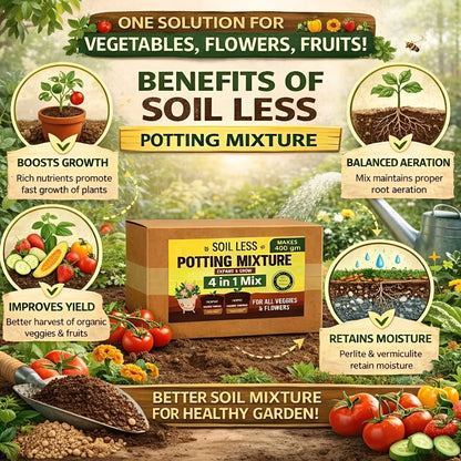 4 in 1 Soil Less Potting Mixture – Cocopeat, Vermiculite, Neem Khad & Organic Plant Food
