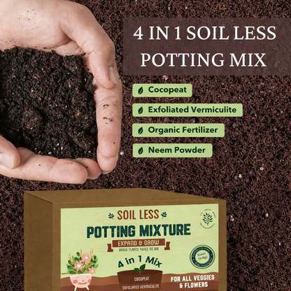 4 in 1 Soil Less Potting Mixture – Cocopeat, Vermiculite, Neem Khad & Organic Plant Food